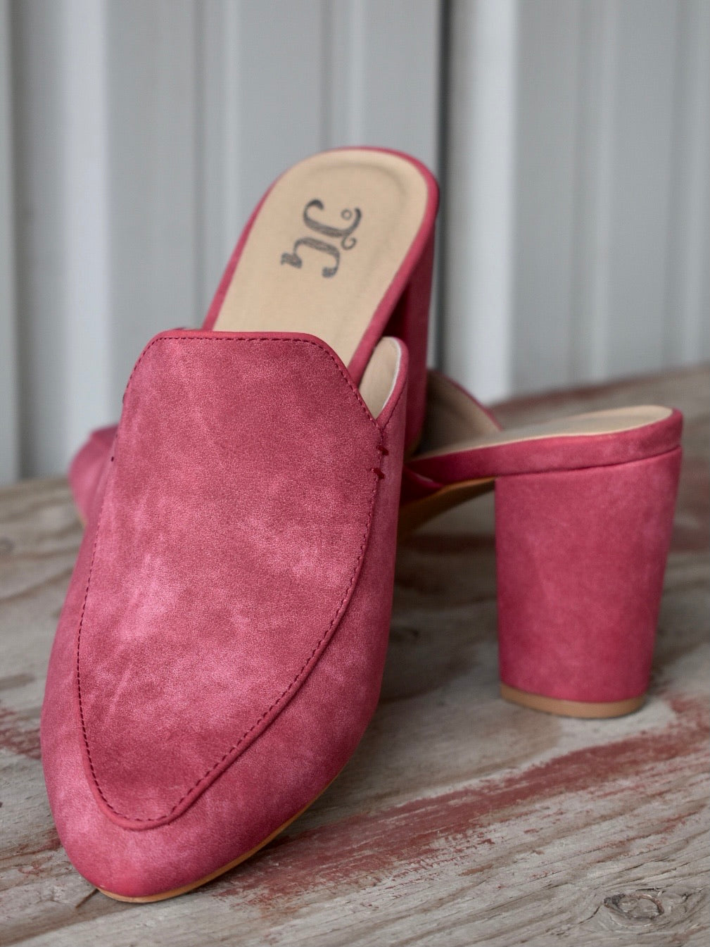 Pink Suede Mule Heel