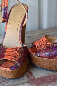 NINE WEST TROISCHIC SNAKESKIN PLATFORM SANDALS