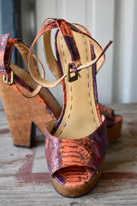 NINE WEST TROISCHIC SNAKESKIN PLATFORM SANDALS