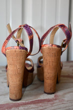 Load image into Gallery viewer, NINE WEST TROISCHIC SNAKESKIN PLATFORM SANDALS
