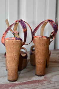 NINE WEST TROISCHIC SNAKESKIN PLATFORM SANDALS