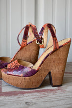 Load image into Gallery viewer, NINE WEST TROISCHIC SNAKESKIN PLATFORM SANDALS
